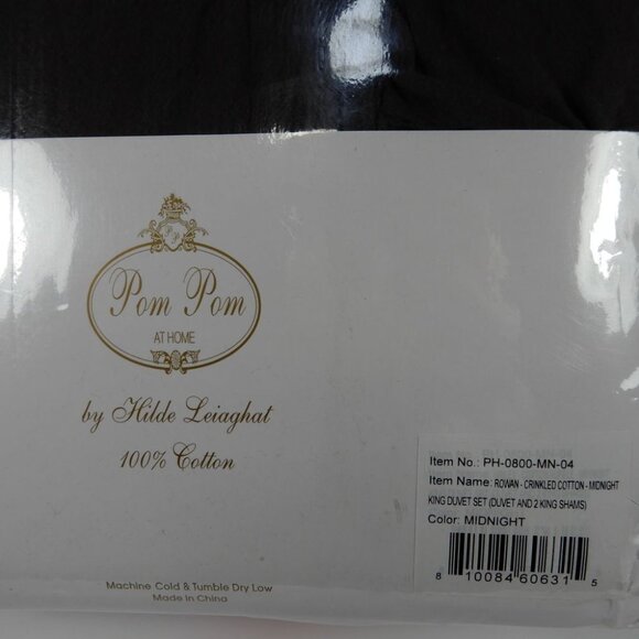 POM POM at HOME Rowan Crinkled Cotton Duvet Cover Set KING Midnight NEW $345 - Picture 9 of 10